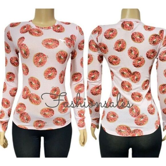 PINK Victoria's Secret Tops - Victoria’s Secret Pink Cozy Sleep long sleeve Donuts print pajama top ONLY Xs